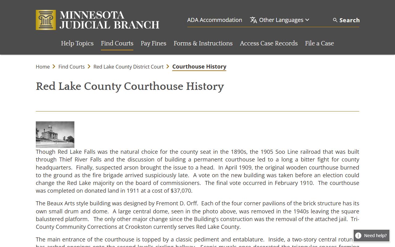 Red Lake County court records courthouse history